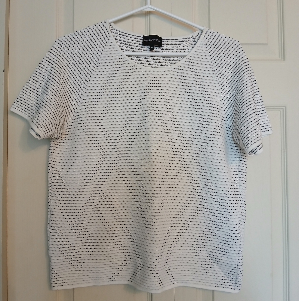 EMPORIO ARMANI Triangular Design White And Black Men's Shirt, Size L